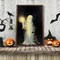 Halloween Wooden Wall Art – Ghost Holding a Candle Painting with Frame, Vintage Spooky Decor for Bedroom, Living Room & Halloween Aesthetic (14.96 x 9.84 Inches)